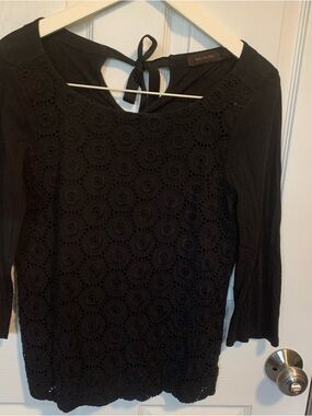 The Limited Black Eyelet Top with Crew Neck